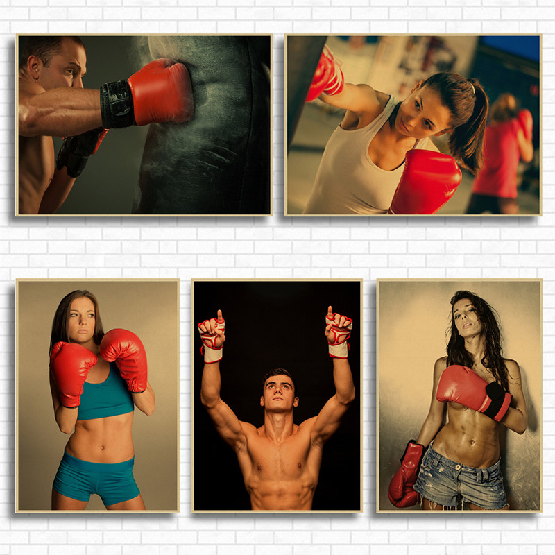 Home Gym Wallpaper - Boxing Fitness Workout Kraft Paper Painting